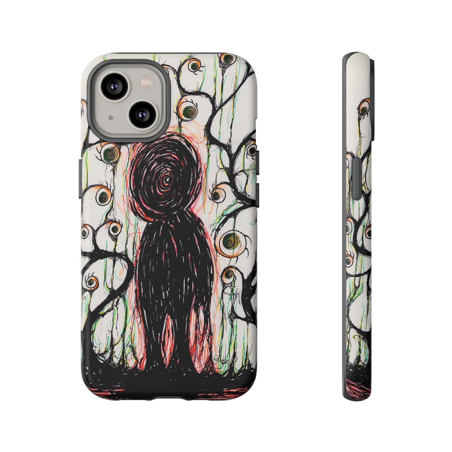 Dark Scribble Figure Tough Case | Surreal Eyes Phone Case | Tough Phone Case