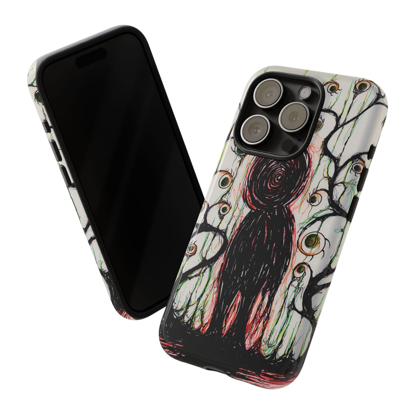 Dark Scribble Figure Tough Case | Surreal Eyes Phone Case | Tough Phone Case