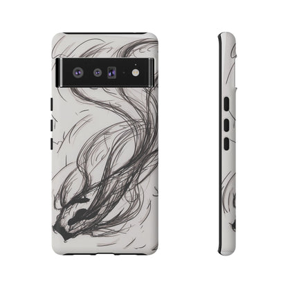 Smokey Ink Koi phone case | abstract koi sketch, smoky ink illustration