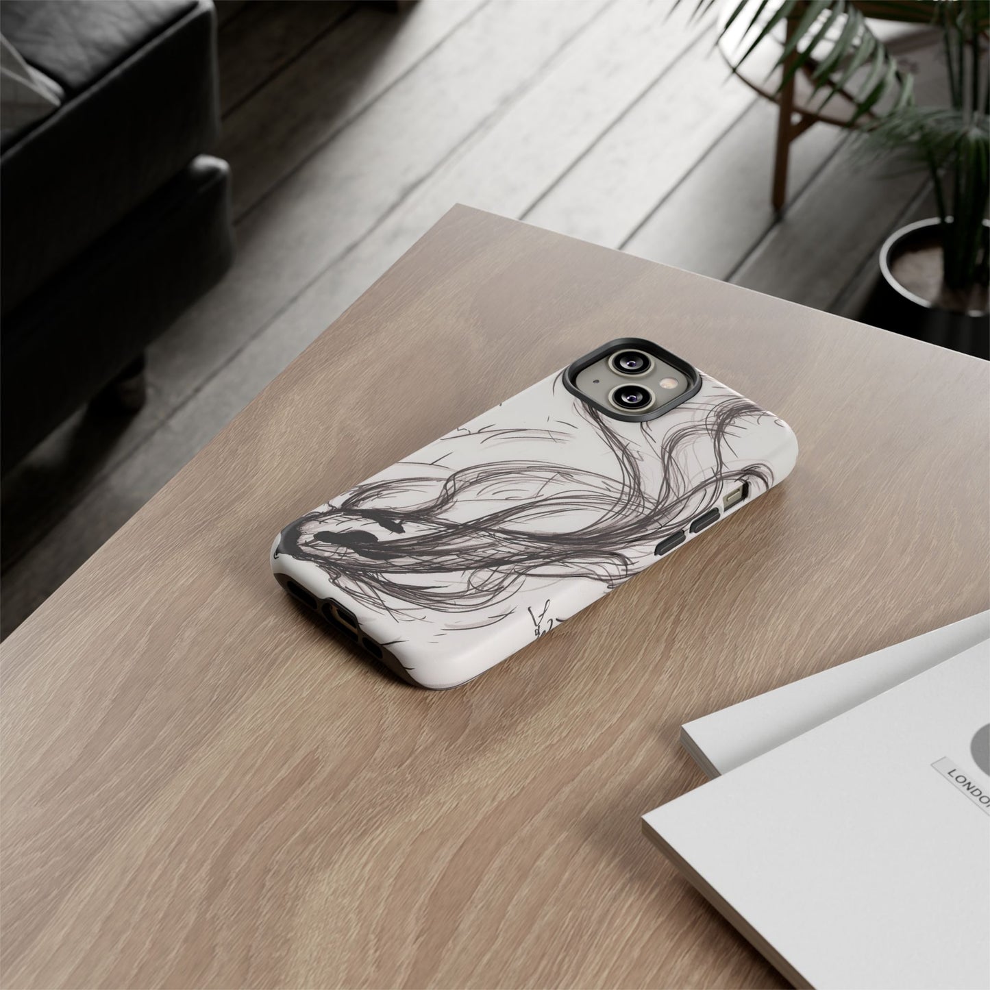 Smokey Ink Koi phone case | abstract koi sketch, smoky ink illustration