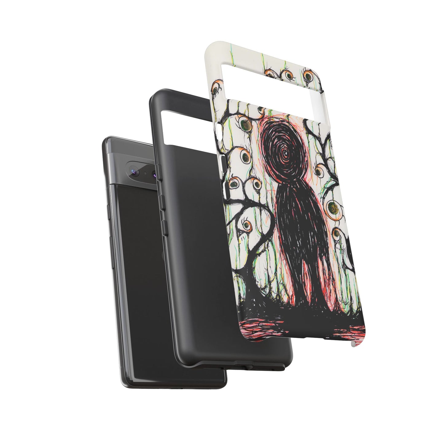 Dark Scribble Figure Tough Case | Surreal Eyes Phone Case | Tough Phone Case