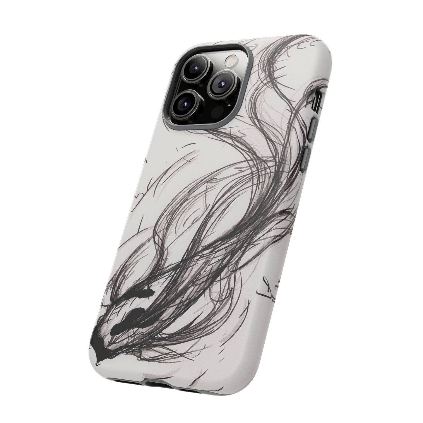 Smokey Ink Koi phone case | abstract koi sketch, smoky ink illustration