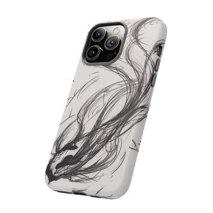Smokey Ink Koi phone case | abstract koi sketch, smoky ink illustration