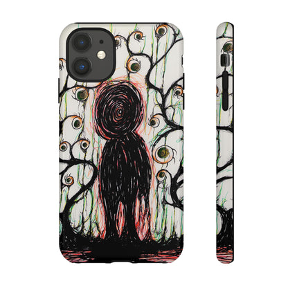Dark Scribble Figure Tough Case | Surreal Eyes Phone Case | Tough Phone Case