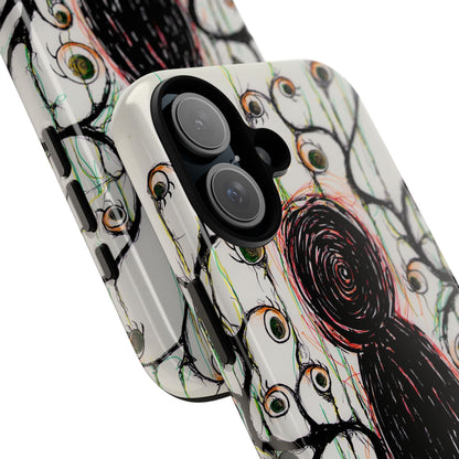 Dark Scribble Figure Tough Case | Surreal Eyes Phone Case | Tough Phone Case