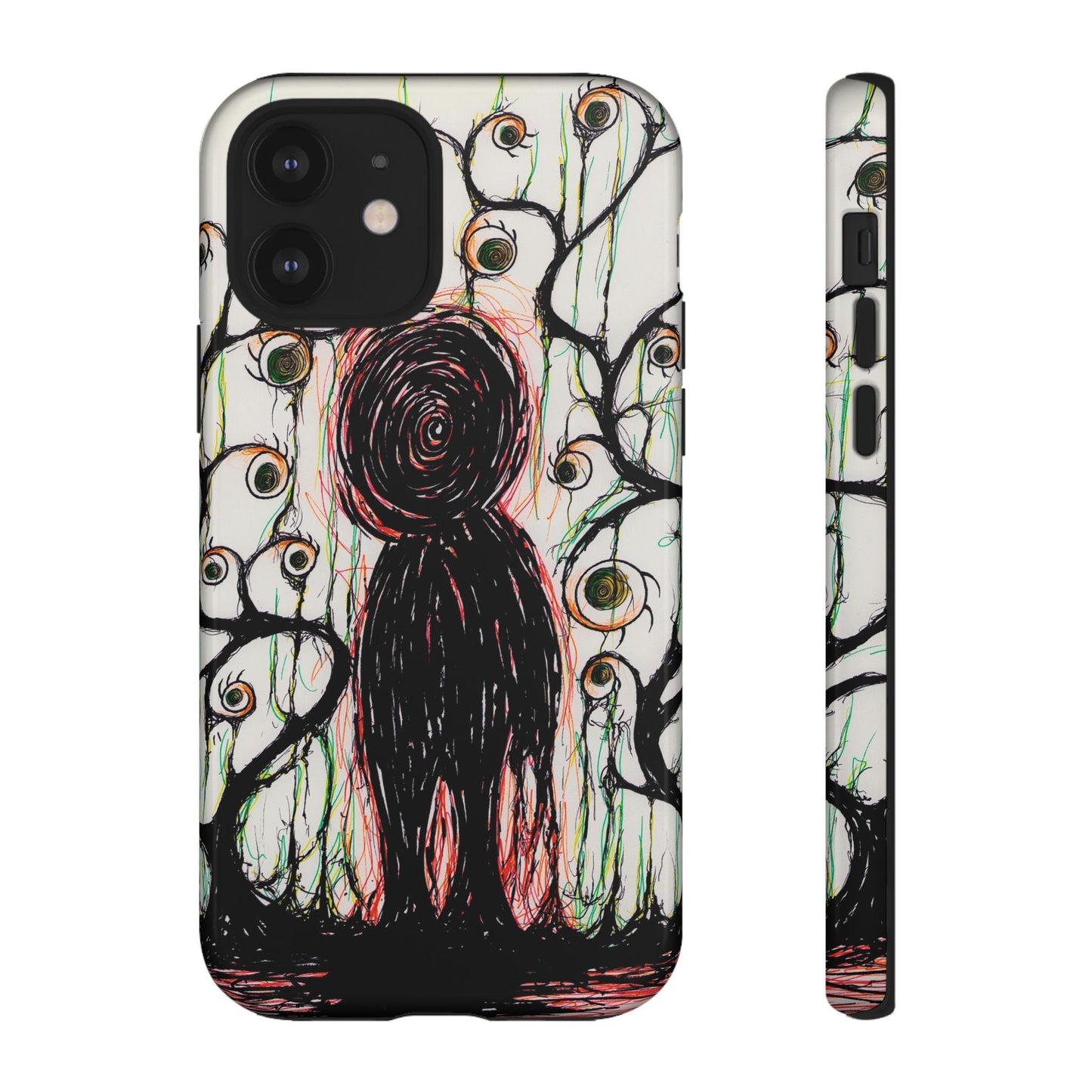 Dark Scribble Figure Tough Case | Surreal Eyes Phone Case | Tough Phone Case