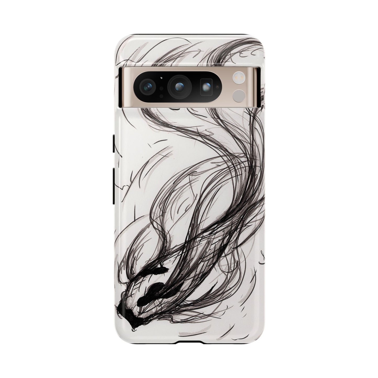 Smokey Ink Koi phone case | abstract koi sketch, smoky ink illustration