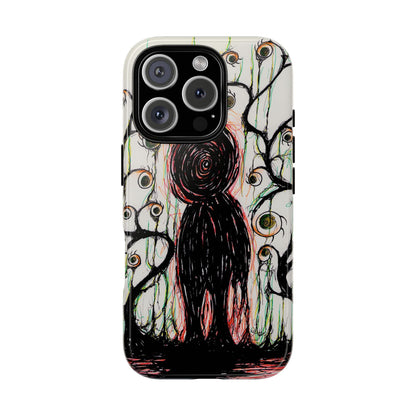 Dark Scribble Figure Tough Case | Surreal Eyes Phone Case | Tough Phone Case
