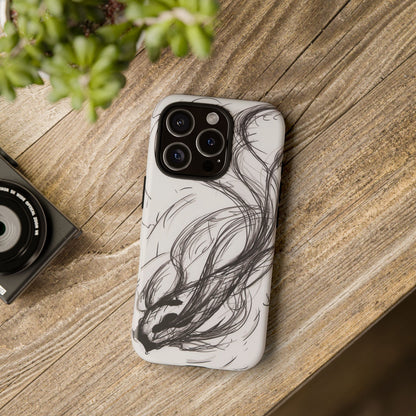 Smokey Ink Koi phone case | abstract koi sketch, smoky ink illustration