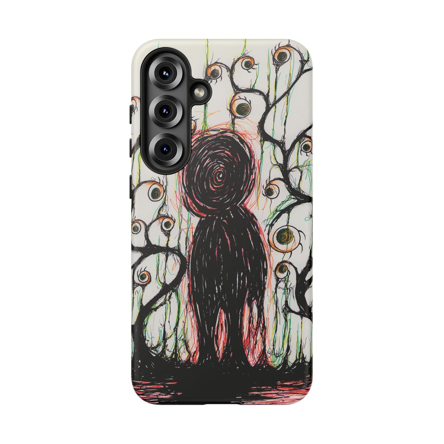 Dark Scribble Figure Tough Case | Surreal Eyes Phone Case | Tough Phone Case