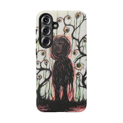 Dark Scribble Figure Tough Case | Surreal Eyes Phone Case | Tough Phone Case