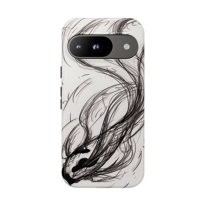 Smokey Ink Koi phone case | abstract koi sketch, smoky ink illustration