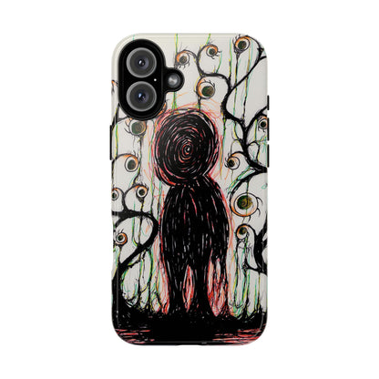 Dark Scribble Figure Tough Case | Surreal Eyes Phone Case | Tough Phone Case