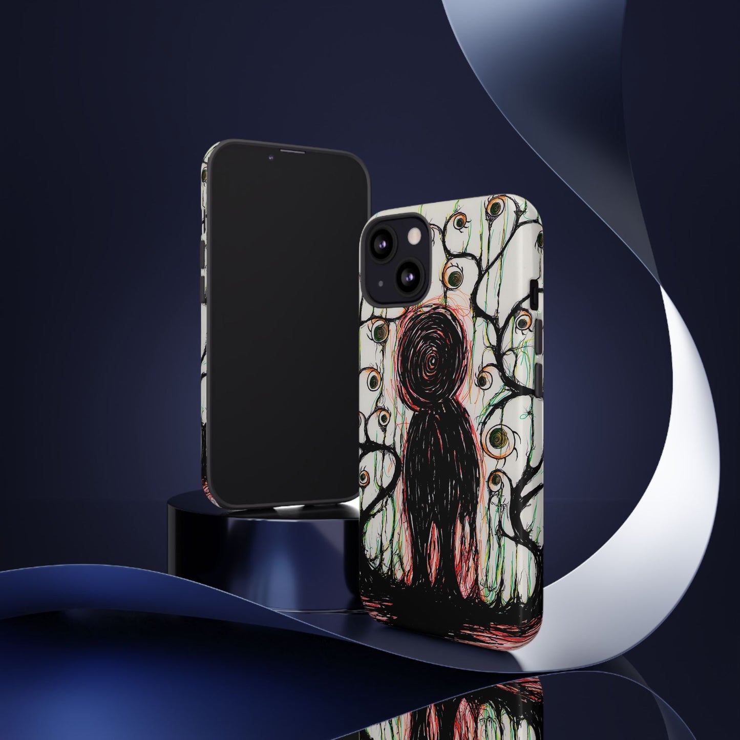 Dark Scribble Figure Tough Case | Surreal Eyes Phone Case | Tough Phone Case