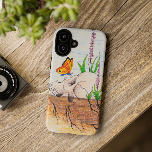 Skull with Butterfly and Wildflowers phone case | Tough protective phone case