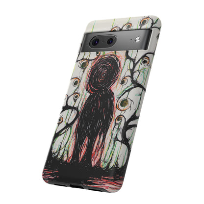 Dark Scribble Figure Tough Case | Surreal Eyes Phone Case | Tough Phone Case