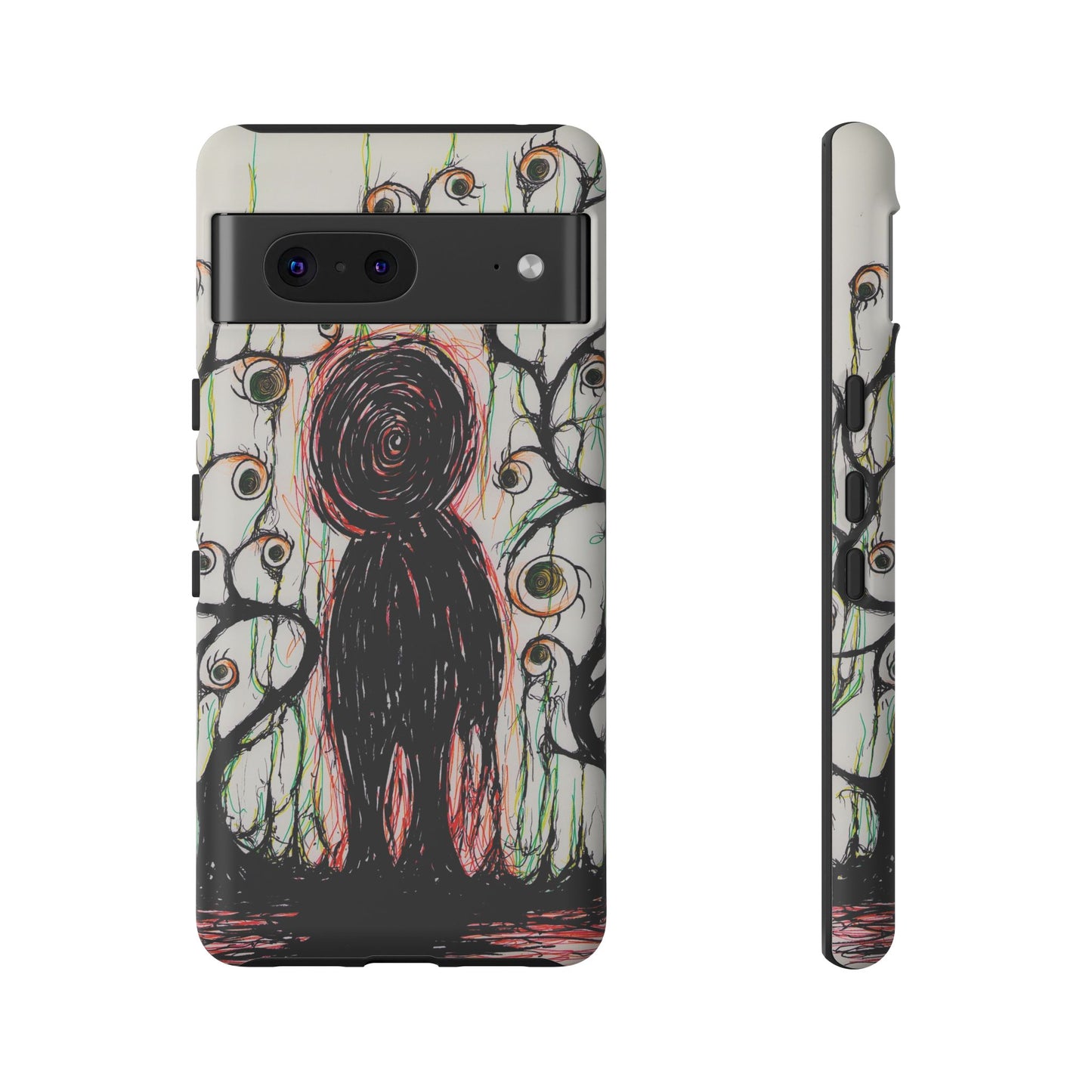 Dark Scribble Figure Tough Case | Surreal Eyes Phone Case | Tough Phone Case