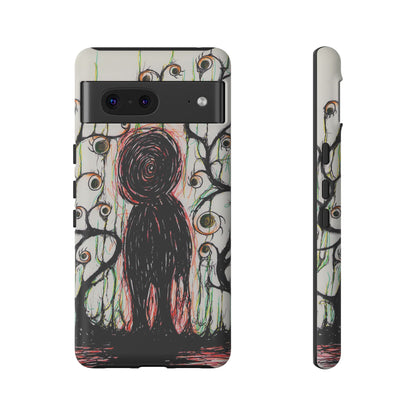 Dark Scribble Figure Tough Case | Surreal Eyes Phone Case | Tough Phone Case