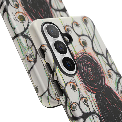 Dark Scribble Figure Tough Case | Surreal Eyes Phone Case | Tough Phone Case
