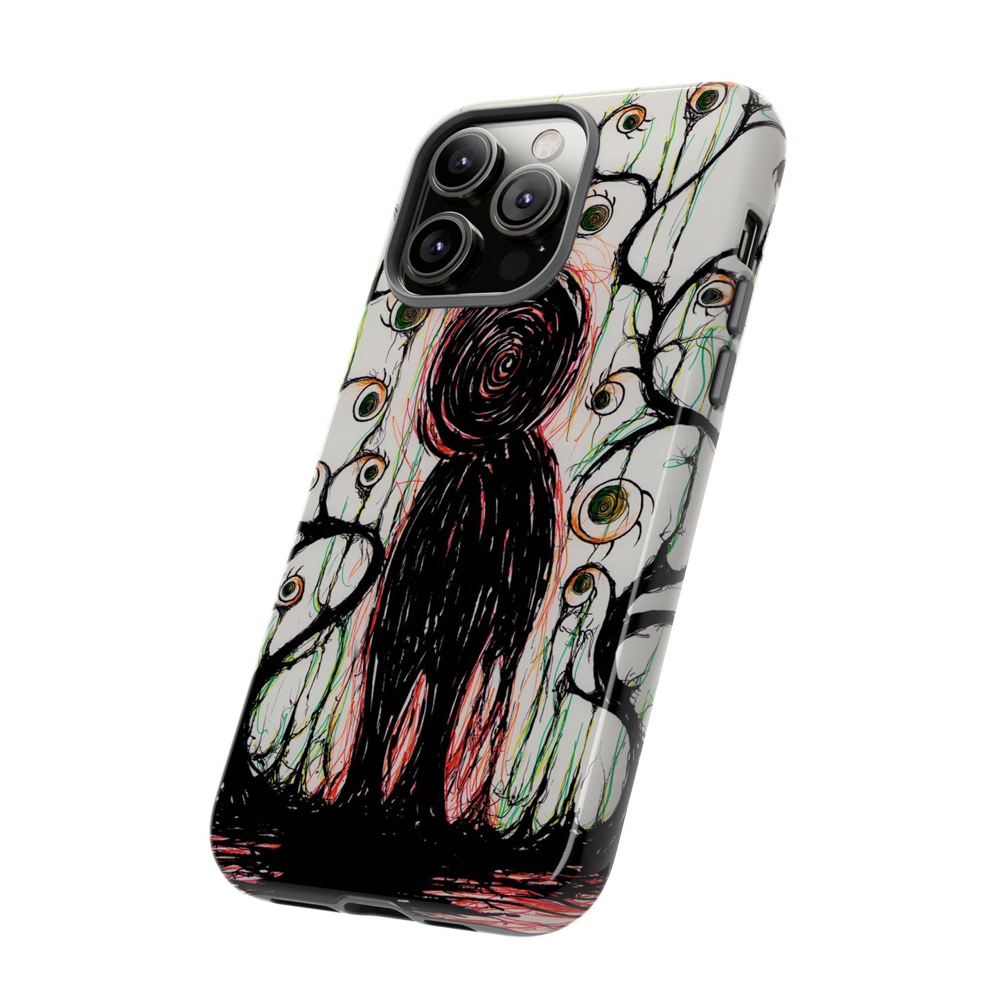Dark Scribble Figure Tough Case | Surreal Eyes Phone Case | Tough Phone Case