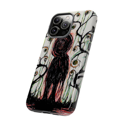 Dark Scribble Figure Tough Case | Surreal Eyes Phone Case | Tough Phone Case