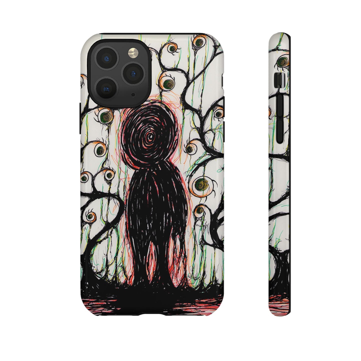 Dark Scribble Figure Tough Case | Surreal Eyes Phone Case | Tough Phone Case