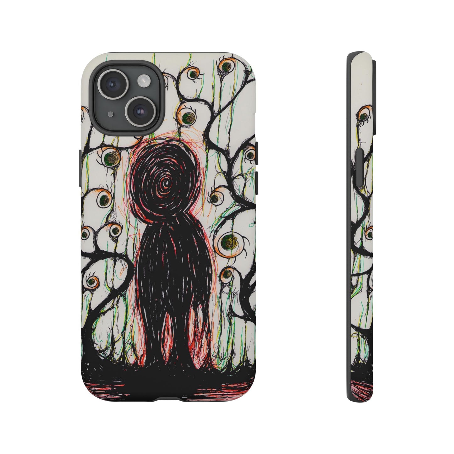 Dark Scribble Figure Tough Case | Surreal Eyes Phone Case | Tough Phone Case