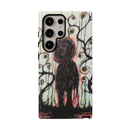 Dark Scribble Figure Tough Case | Surreal Eyes Phone Case | Tough Phone Case