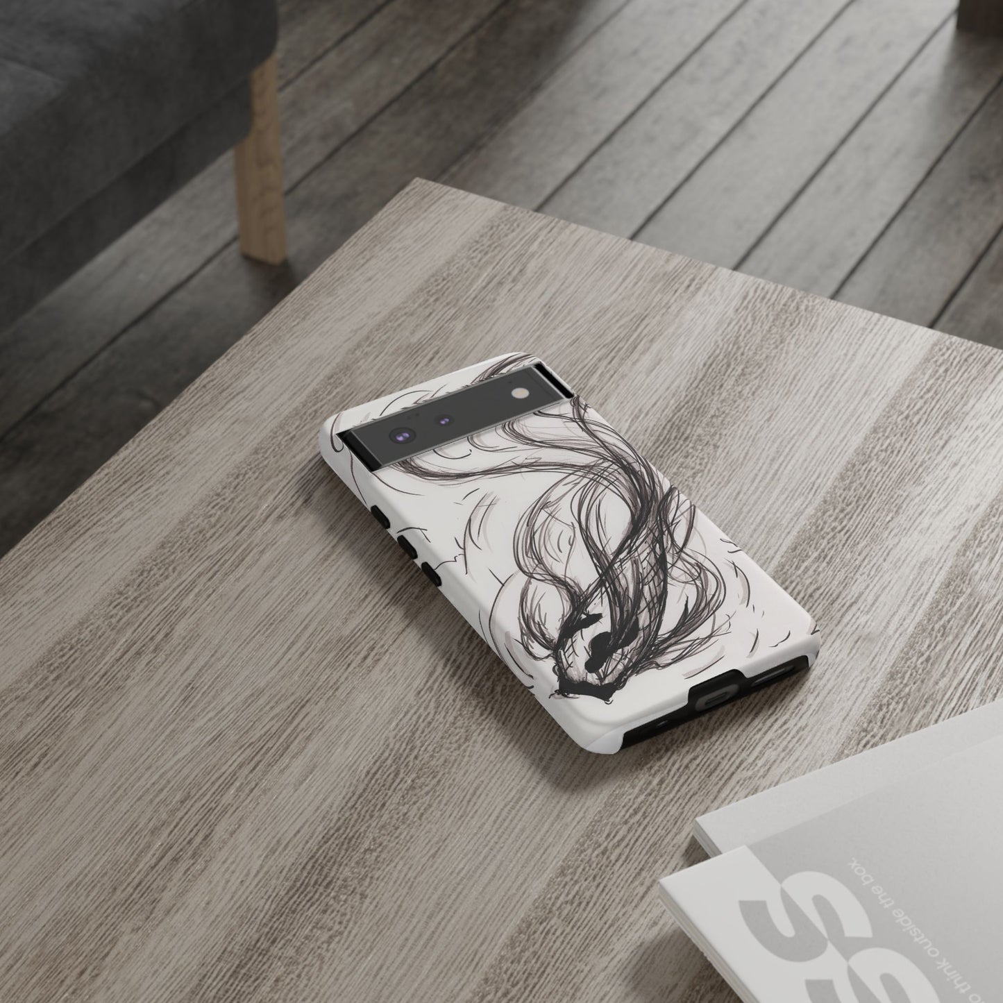 Smokey Ink Koi phone case | abstract koi sketch, smoky ink illustration