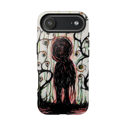 Dark Scribble Figure Tough Case | Surreal Eyes Phone Case | Tough Phone Case