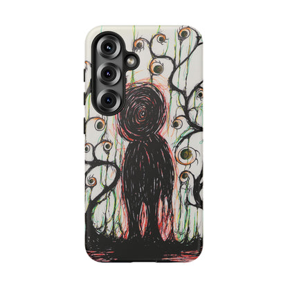 Dark Scribble Figure Tough Case | Surreal Eyes Phone Case | Tough Phone Case