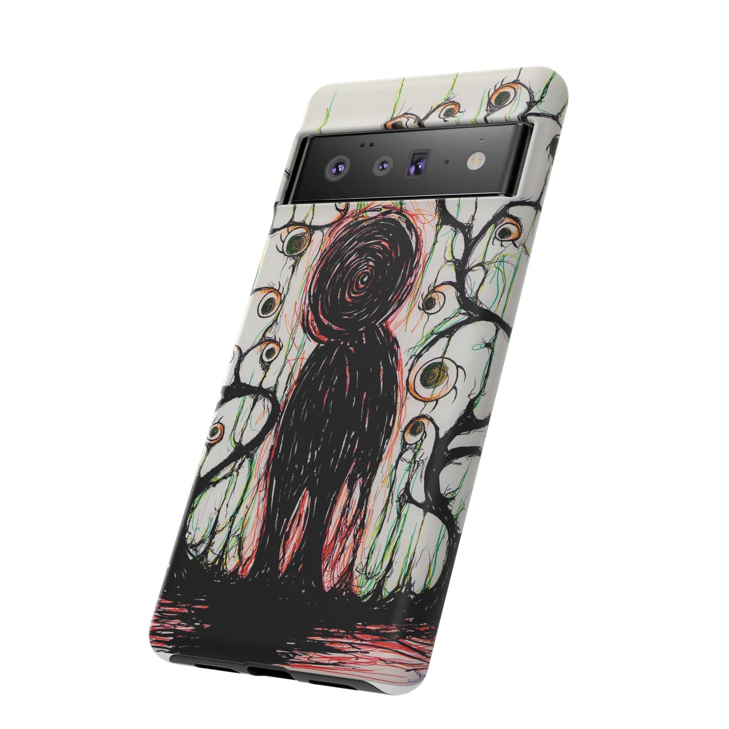 Dark Scribble Figure Tough Case | Surreal Eyes Phone Case | Tough Phone Case