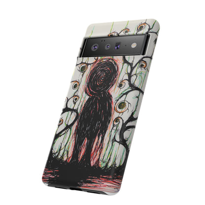 Dark Scribble Figure Tough Case | Surreal Eyes Phone Case | Tough Phone Case