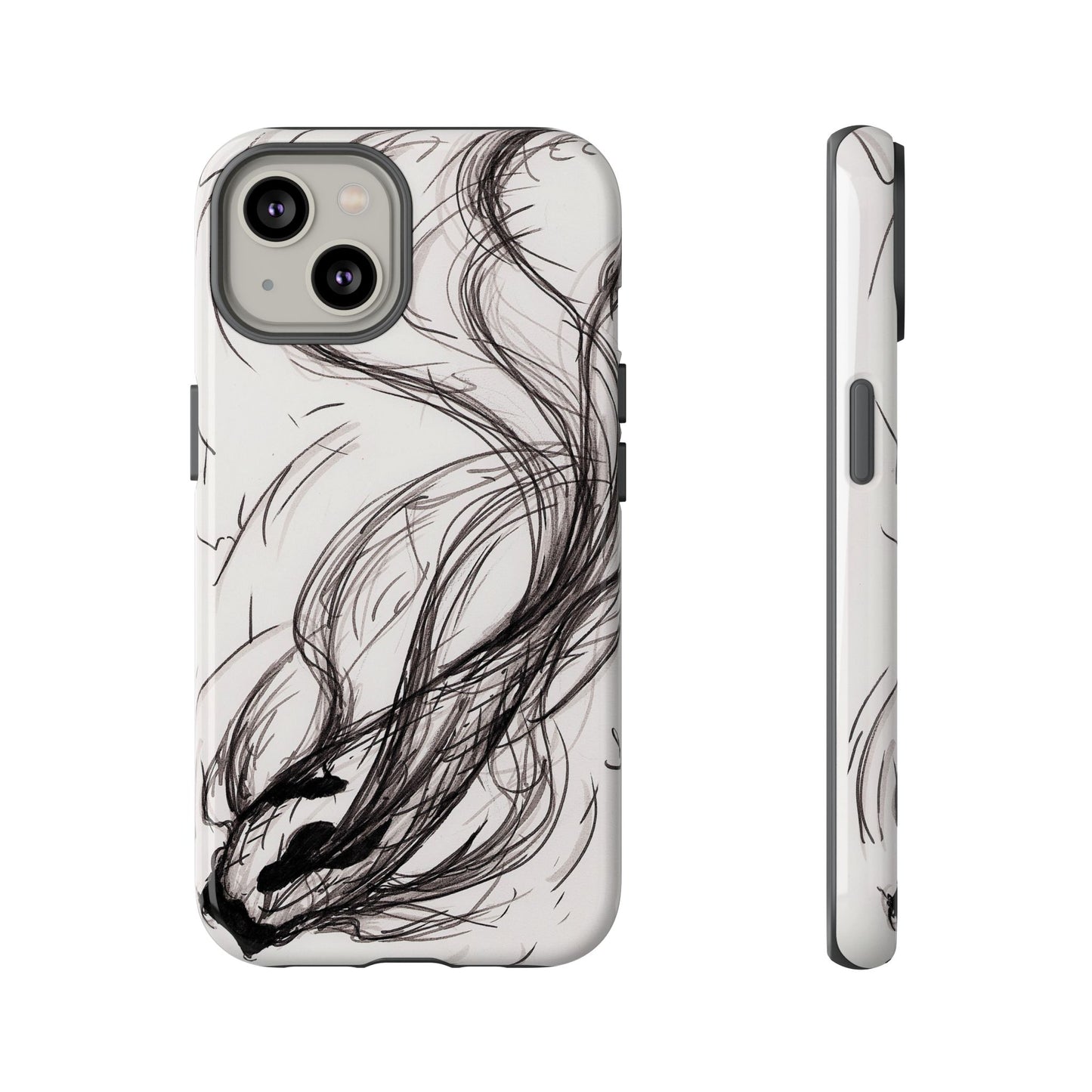 Smokey Ink Koi phone case | abstract koi sketch, smoky ink illustration