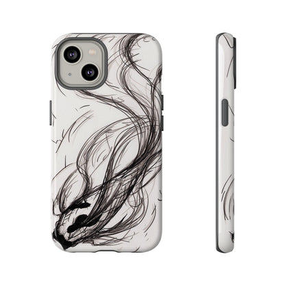 Smokey Ink Koi phone case | abstract koi sketch, smoky ink illustration
