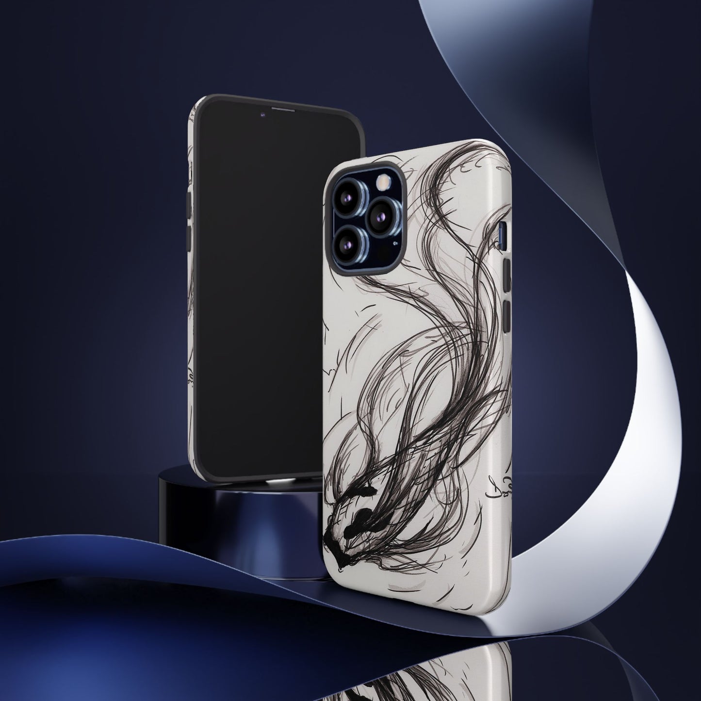 Smokey Ink Koi phone case | abstract koi sketch, smoky ink illustration