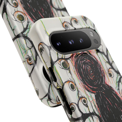 Dark Scribble Figure Tough Case | Surreal Eyes Phone Case | Tough Phone Case