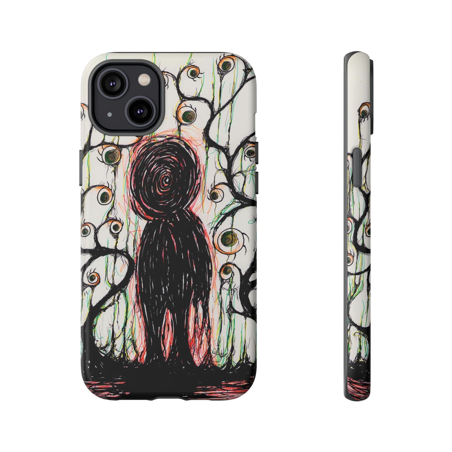 Dark Scribble Figure Tough Case | Surreal Eyes Phone Case | Tough Phone Case