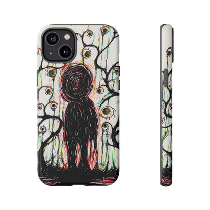 Dark Scribble Figure Tough Case | Surreal Eyes Phone Case | Tough Phone Case
