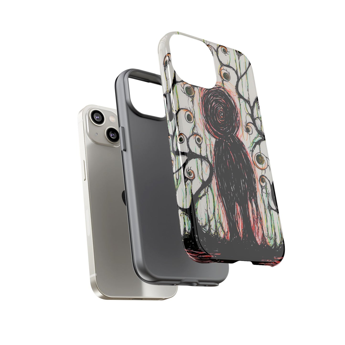 Dark Scribble Figure Tough Case | Surreal Eyes Phone Case | Tough Phone Case