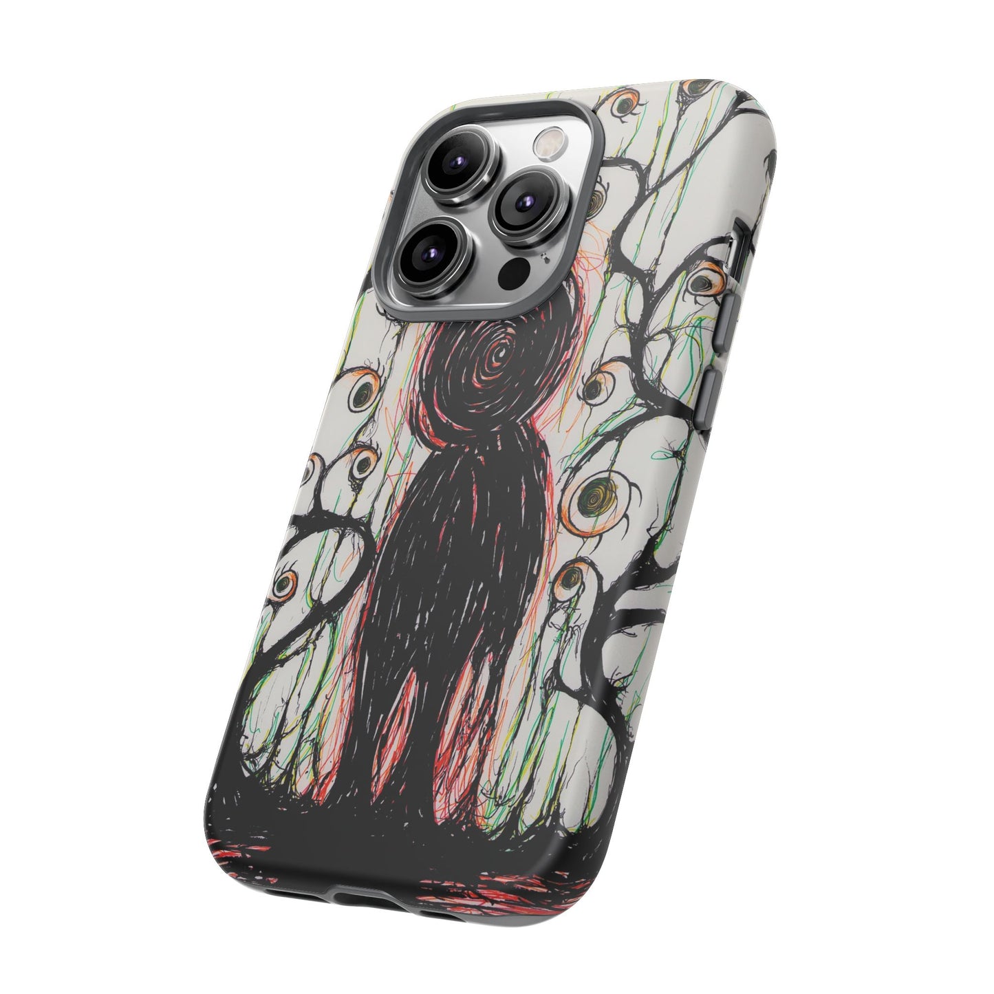 Dark Scribble Figure Tough Case | Surreal Eyes Phone Case | Tough Phone Case