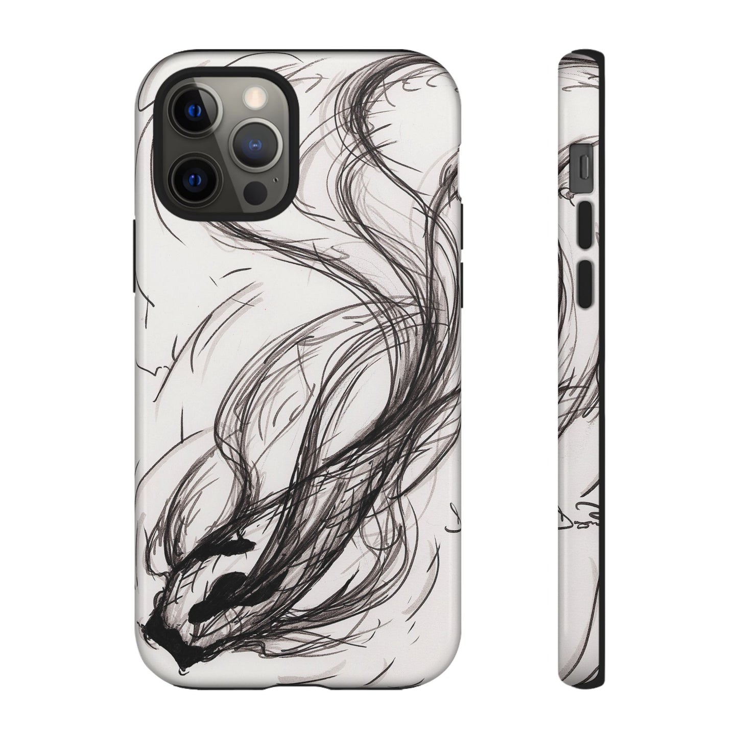 Smokey Ink Koi phone case | abstract koi sketch, smoky ink illustration