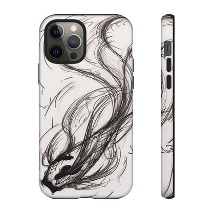 Smokey Ink Koi phone case | abstract koi sketch, smoky ink illustration