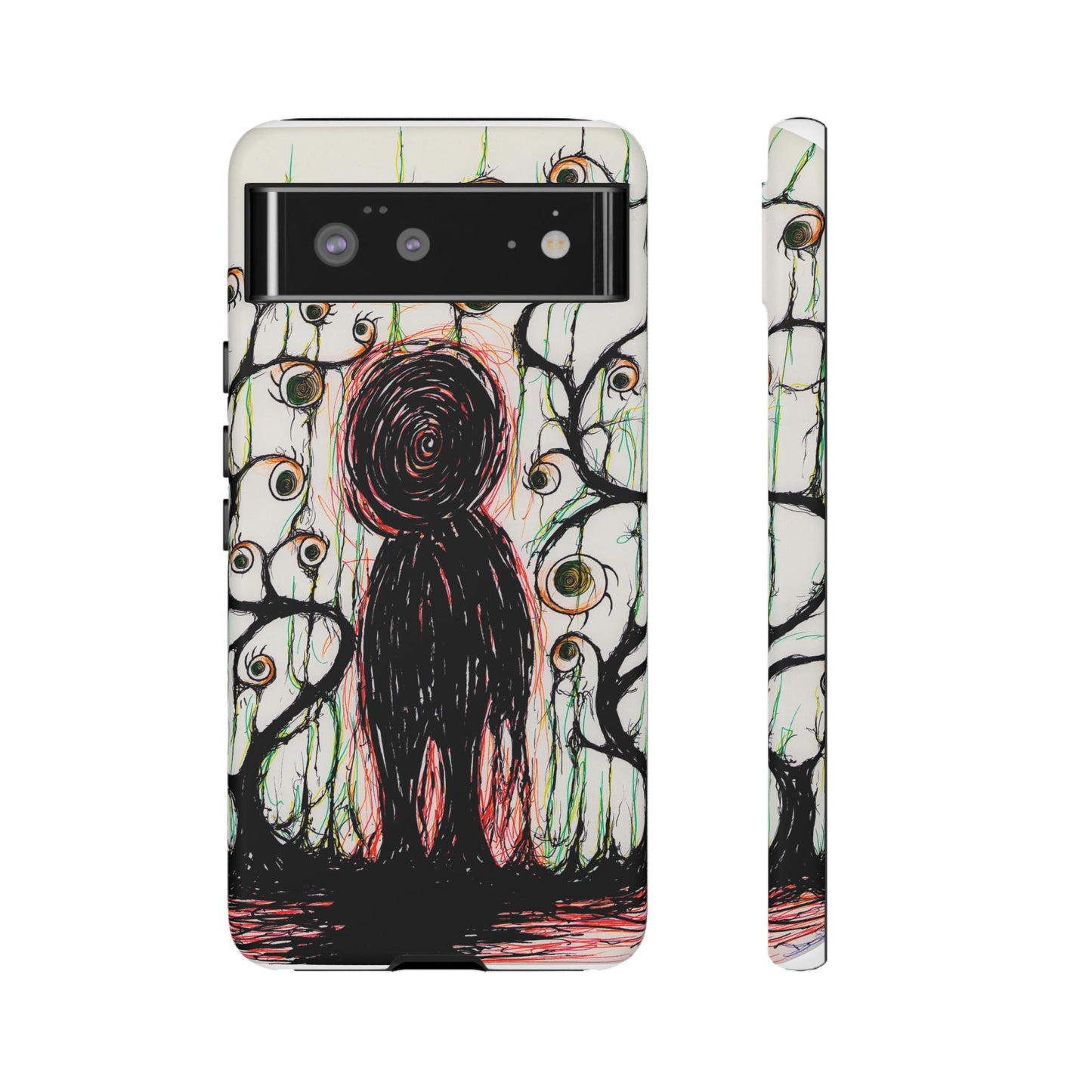 Dark Scribble Figure Tough Case | Surreal Eyes Phone Case | Tough Phone Case