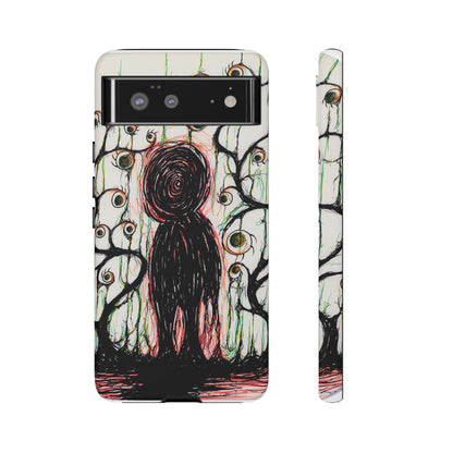 Dark Scribble Figure Tough Case | Surreal Eyes Phone Case | Tough Phone Case