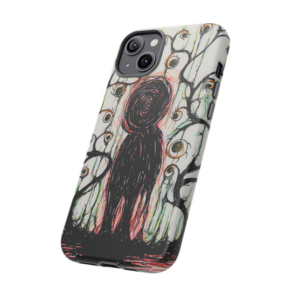 Dark Scribble Figure Tough Case | Surreal Eyes Phone Case | Tough Phone Case