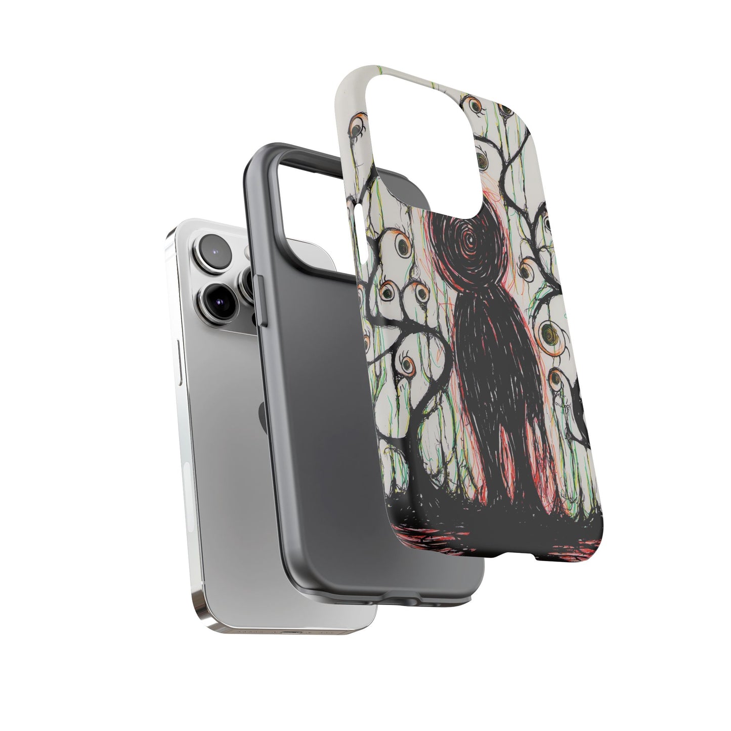 Dark Scribble Figure Tough Case | Surreal Eyes Phone Case | Tough Phone Case