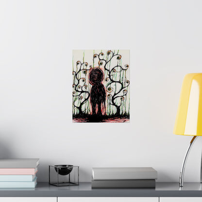 Dark Scribble Figure Matte Poster | Surreal Eyes Poster | Creepy Surreal Art