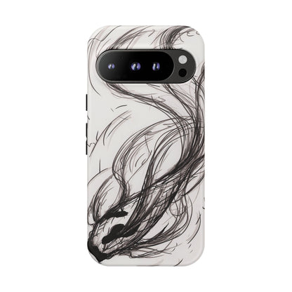 Smokey Ink Koi phone case | abstract koi sketch, smoky ink illustration