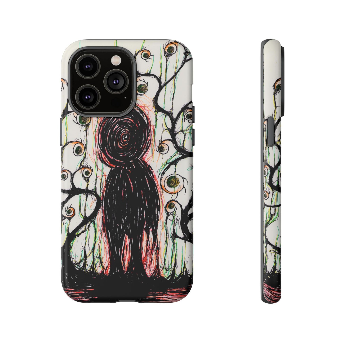 Dark Scribble Figure Tough Case | Surreal Eyes Phone Case | Tough Phone Case